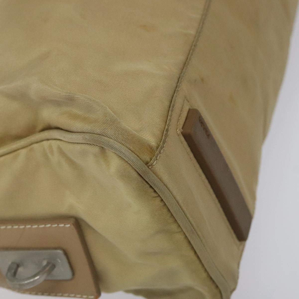 PRADA Hand Bag Nylon Beige Silver Auth EC680