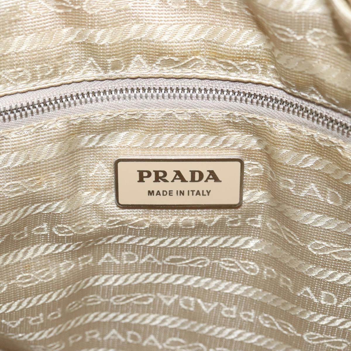 PRADA Hand Bag Nylon Beige Silver Auth EC680