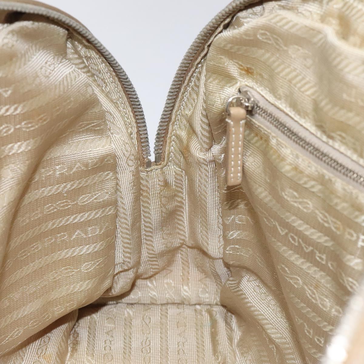 PRADA Hand Bag Nylon Beige Silver Auth EC680