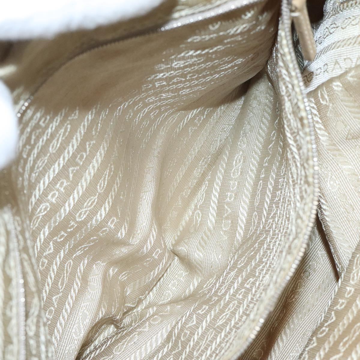 PRADA Hand Bag Nylon Beige Silver Auth EC680