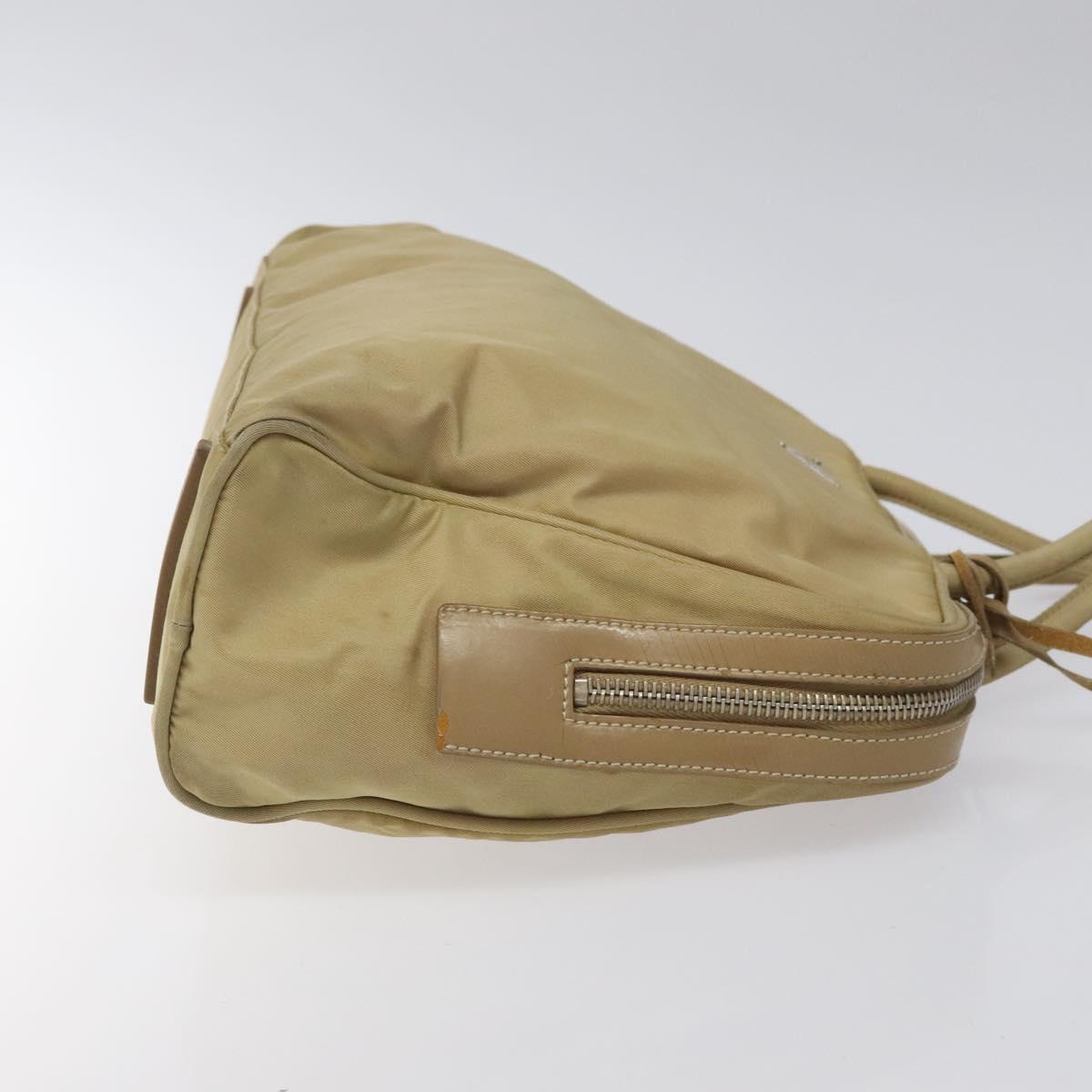 PRADA Hand Bag Nylon Beige Silver Auth EC680