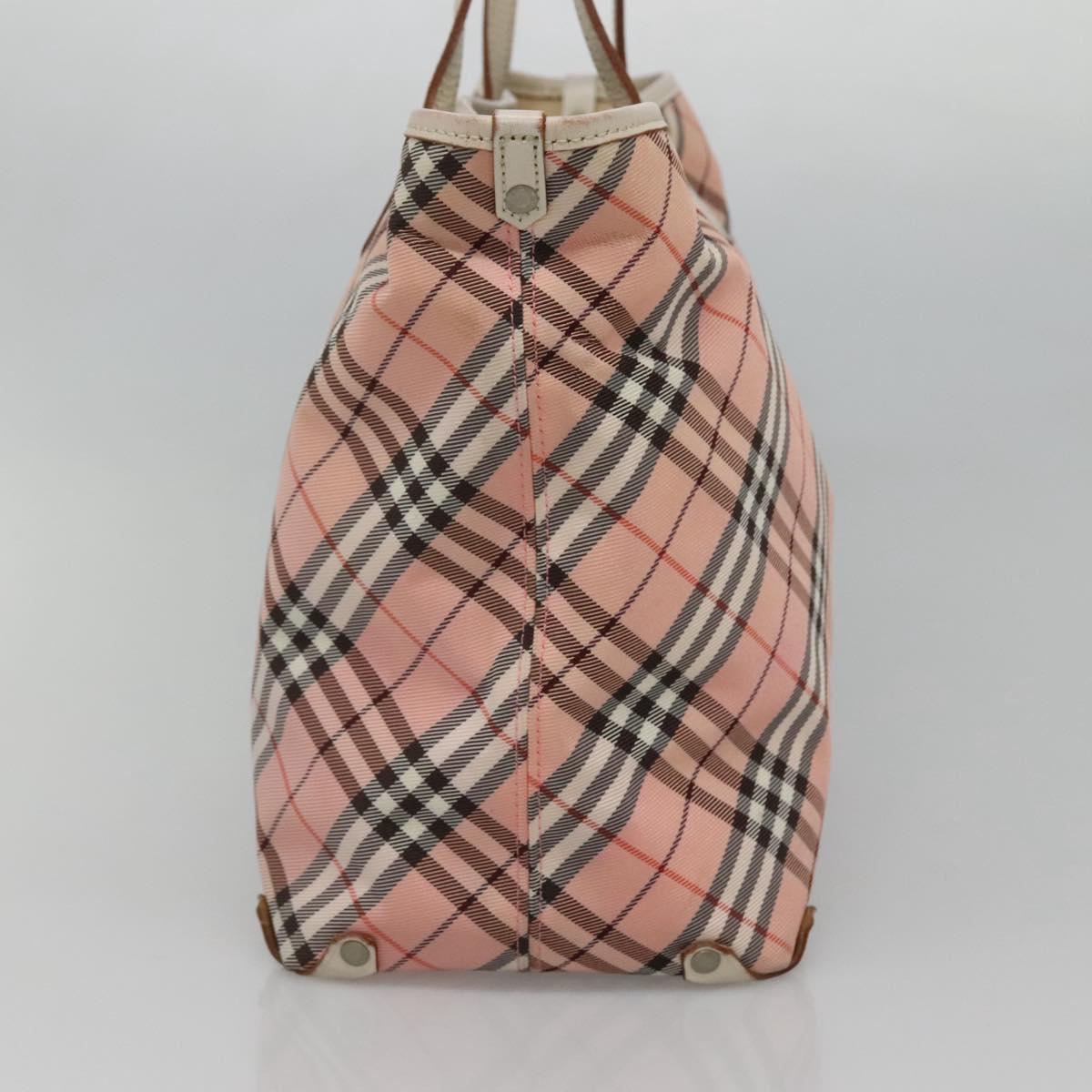 BURBERRY Nova Check Blue Label Tote Bag Nylon Pink White Silver Auth EC681