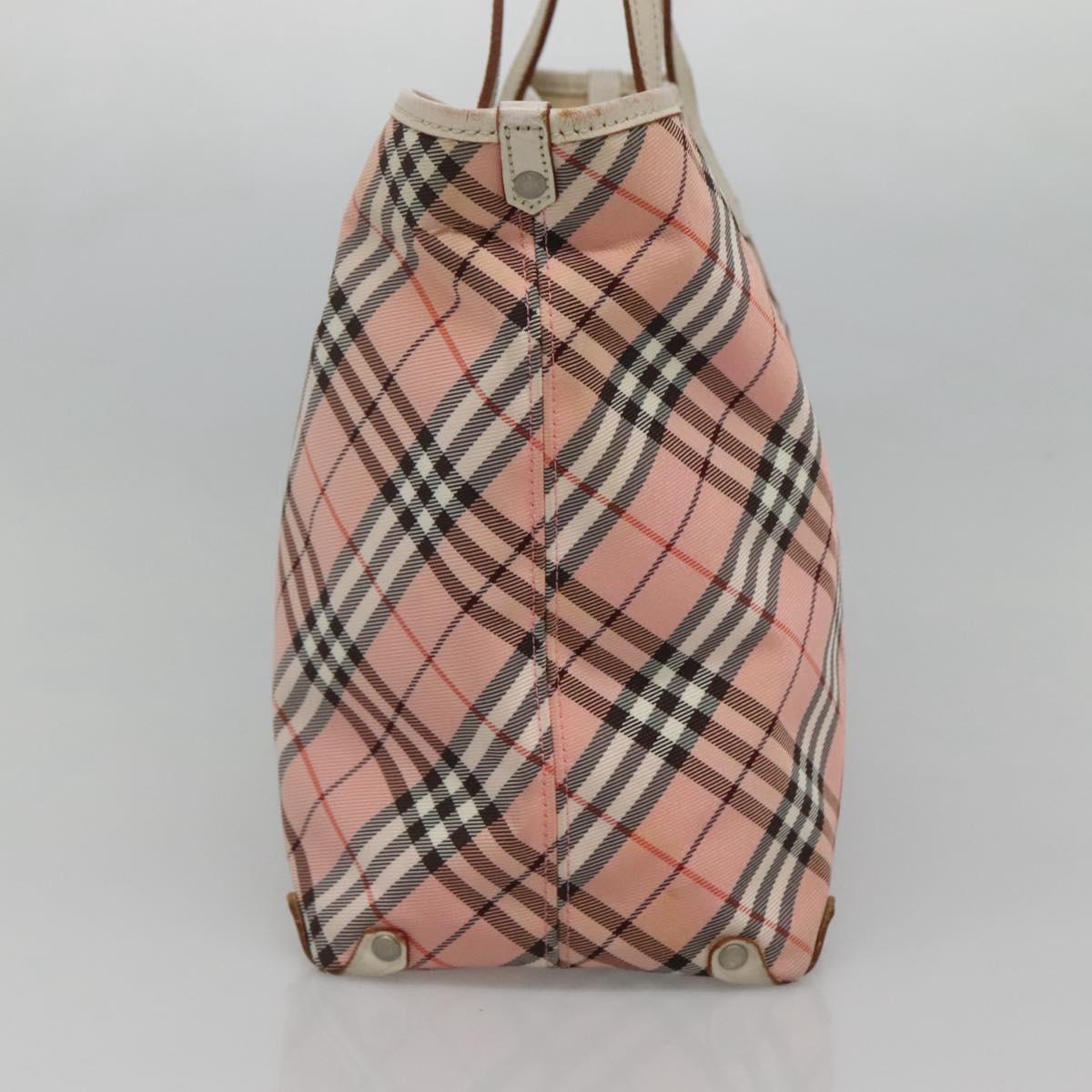 BURBERRY Nova Check Blue Label Tote Bag Nylon Pink White Silver Auth EC681