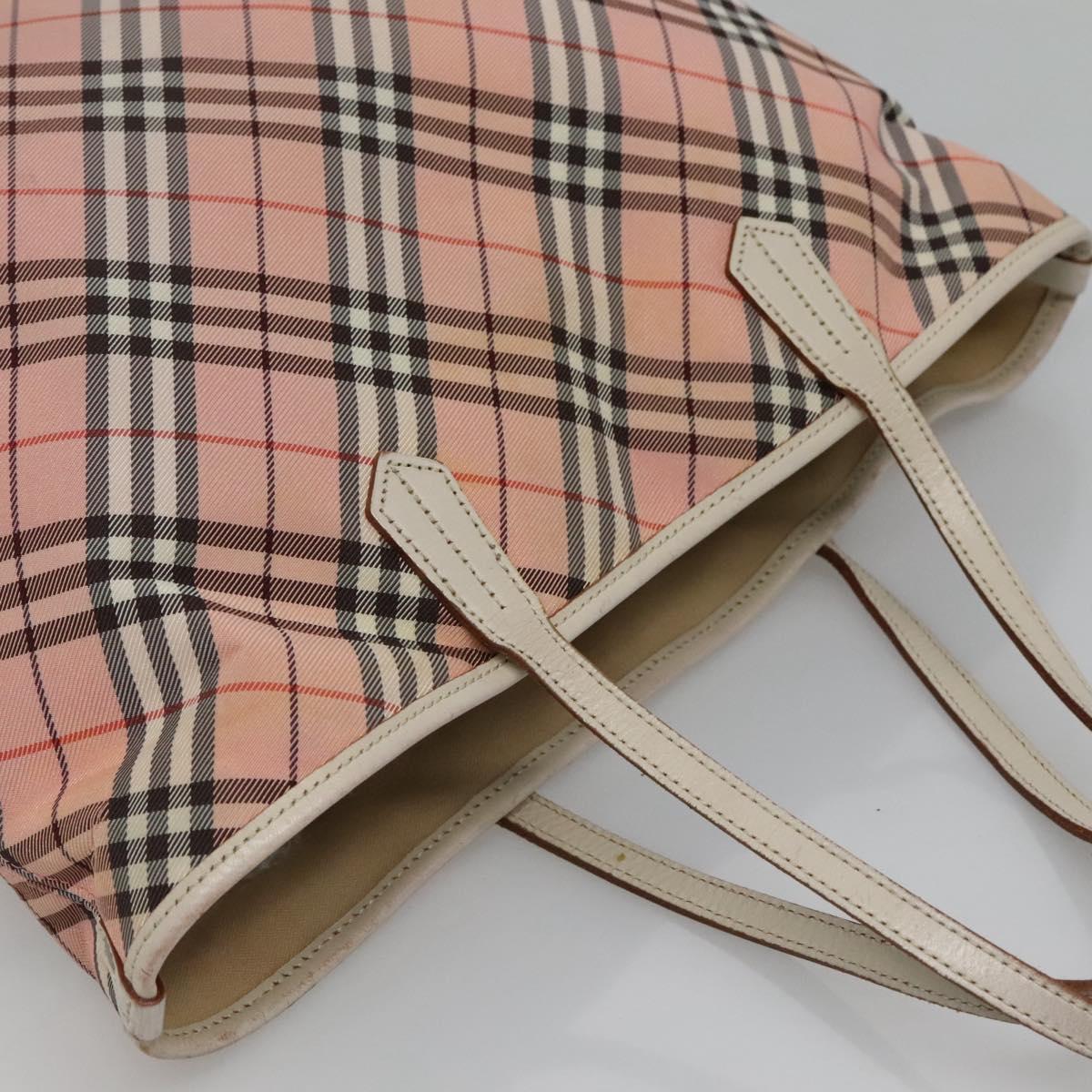 BURBERRY Nova Check Blue Label Tote Bag Nylon Pink White Silver Auth EC681