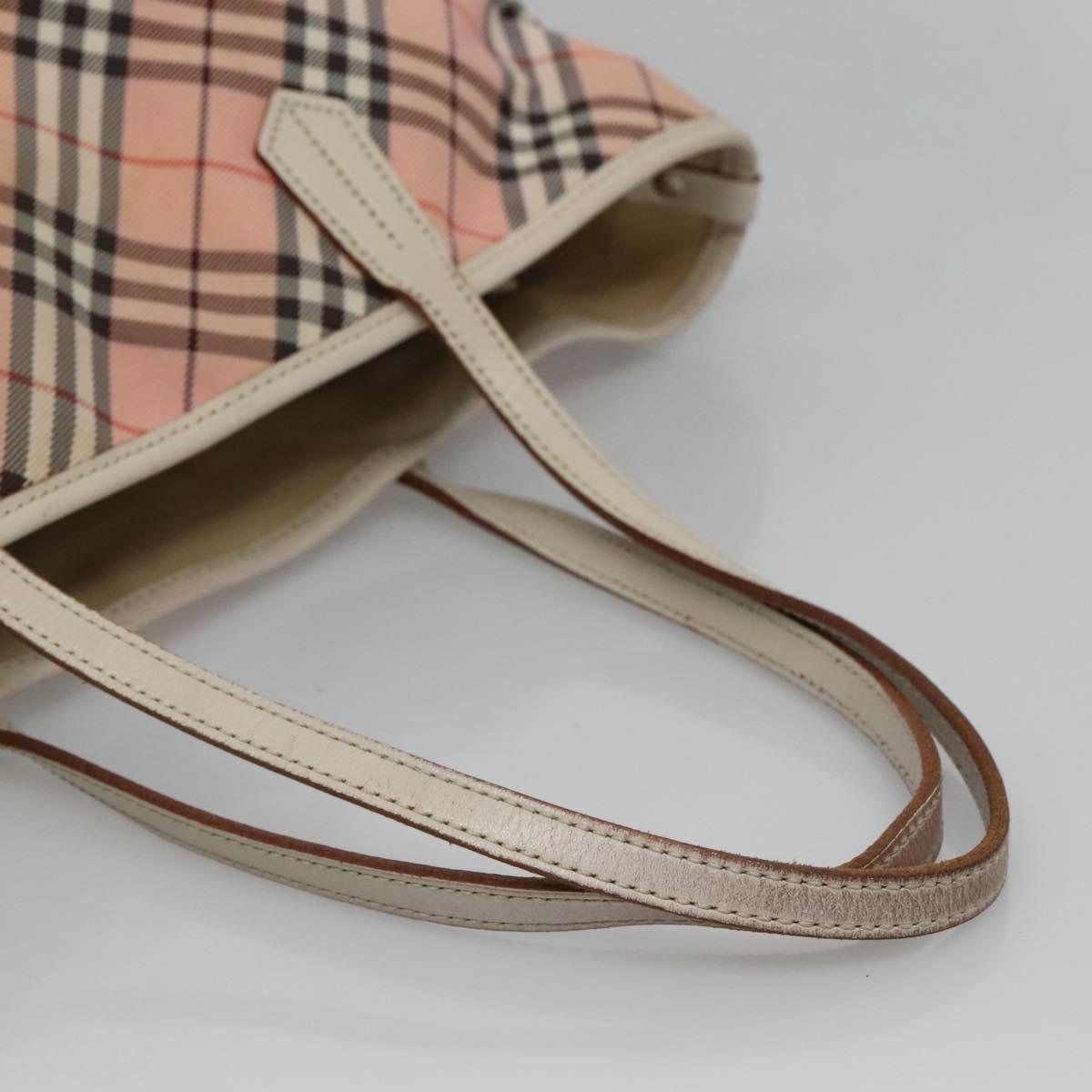 BURBERRY Nova Check Blue Label Tote Bag Nylon Pink White Silver Auth EC681