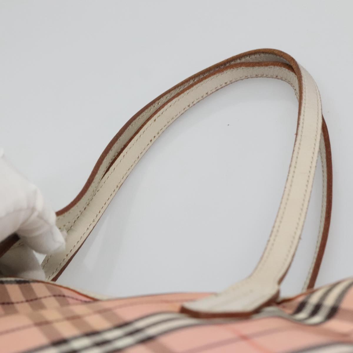 BURBERRY Nova Check Blue Label Tote Bag Nylon Pink White Silver Auth EC681