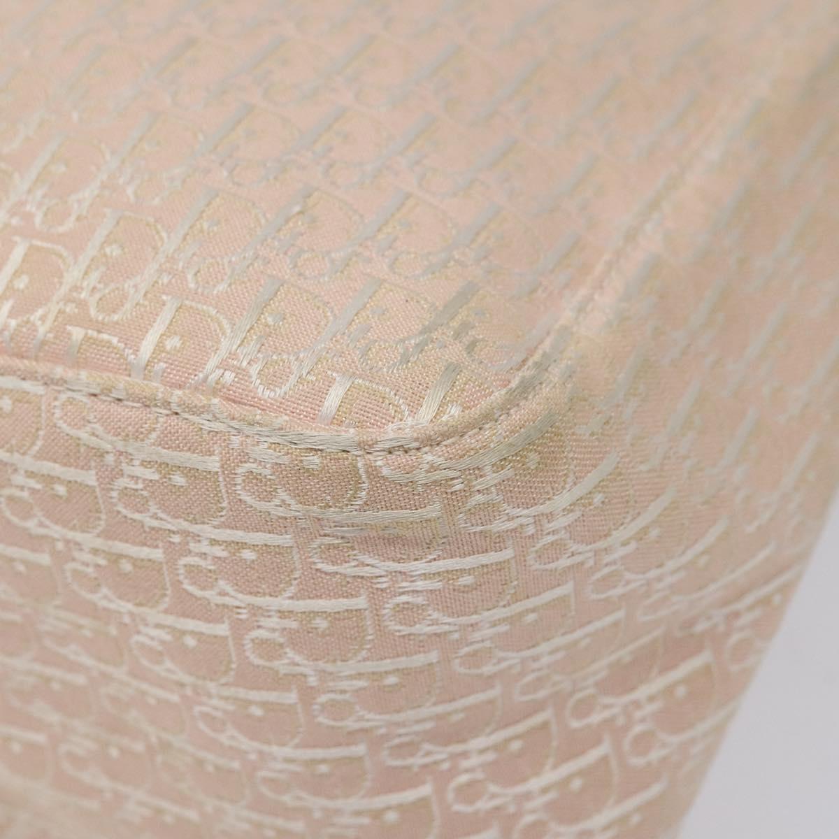 Christian Dior Trotter Canvas Tote Bag Pink White Silver Auth EC695