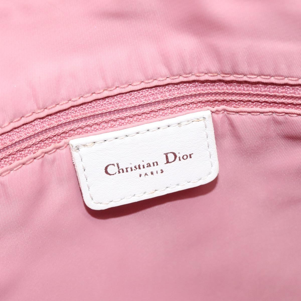 Christian Dior Trotter Canvas Tote Bag Pink White Silver Auth EC695