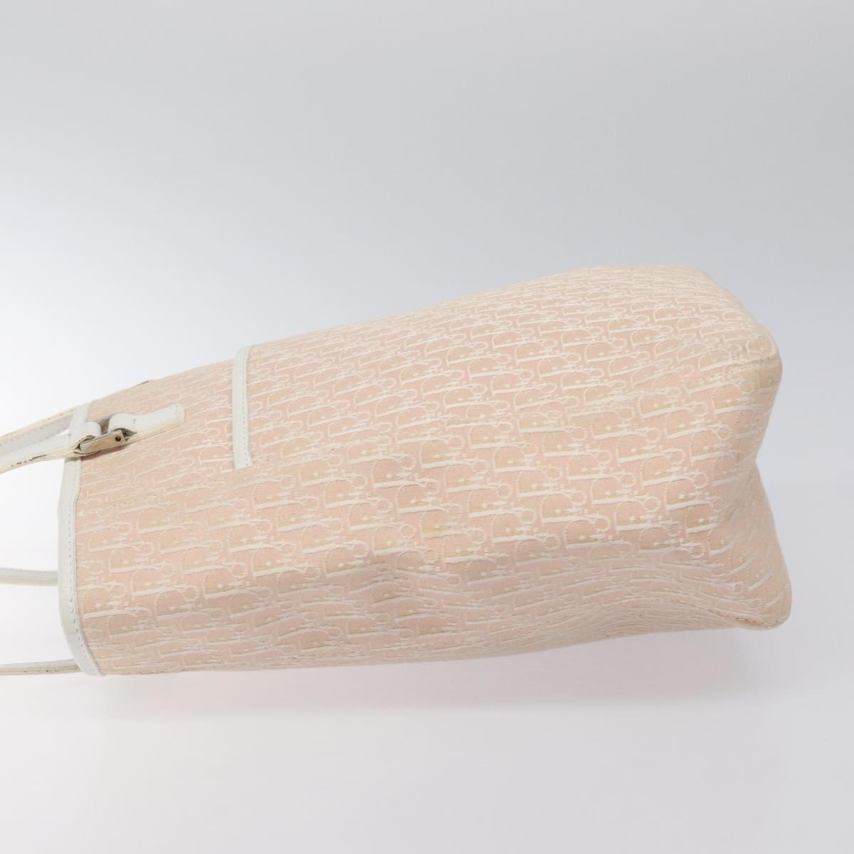 Christian Dior Trotter Canvas Tote Bag Pink White Silver Auth EC695