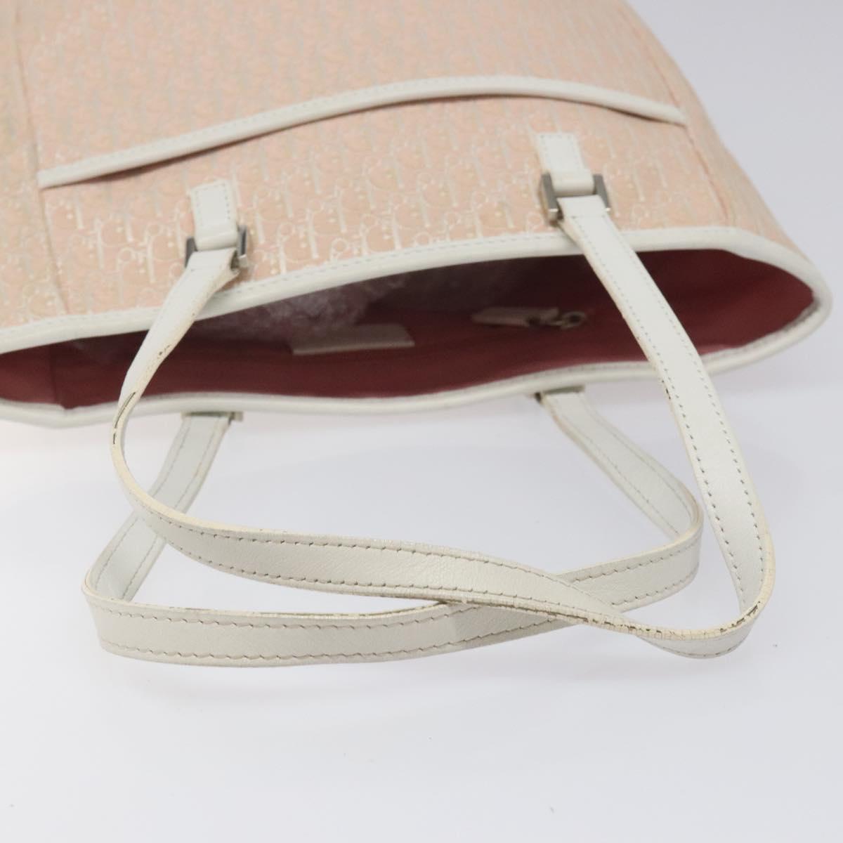 Christian Dior Trotter Canvas Tote Bag Pink White Silver Auth EC695
