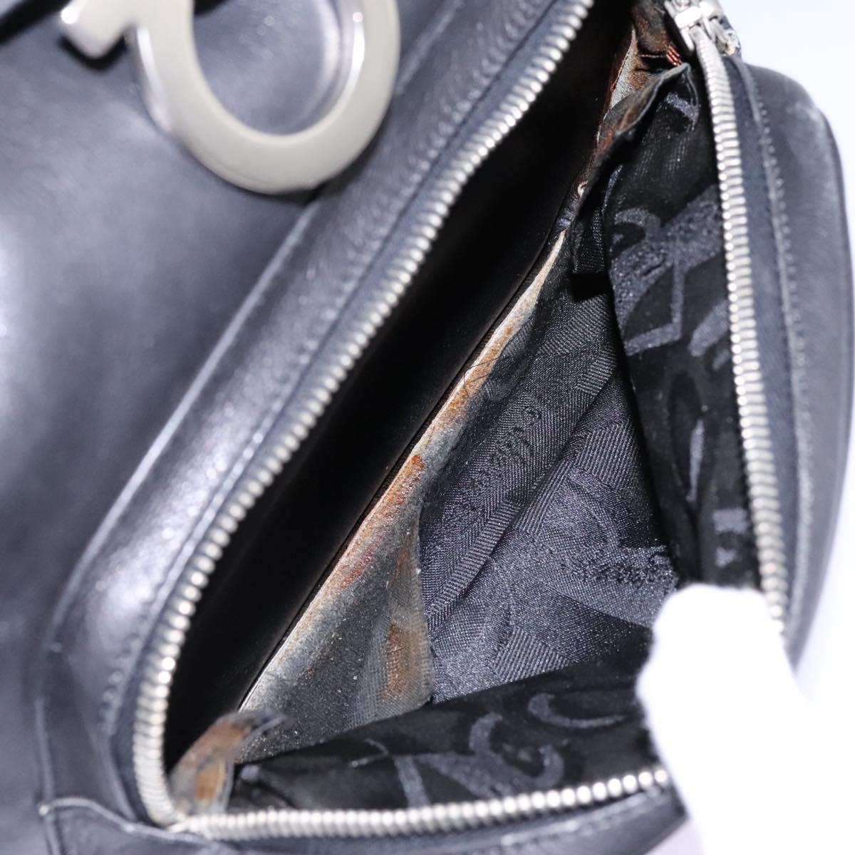 Salvatore Ferragamo Gancini Backpack Leather Black Silver Auth EC696