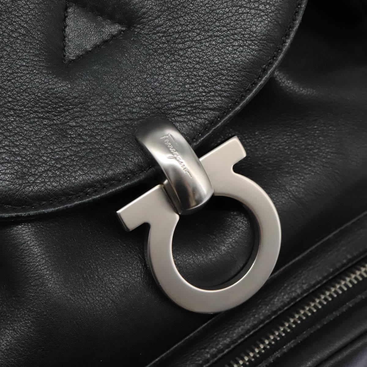 Salvatore Ferragamo Gancini Backpack Leather Black Silver Auth EC696