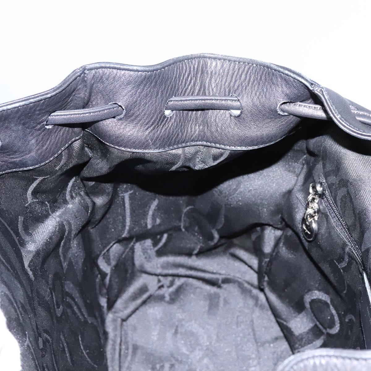 Salvatore Ferragamo Gancini Backpack Leather Black Silver Auth EC696