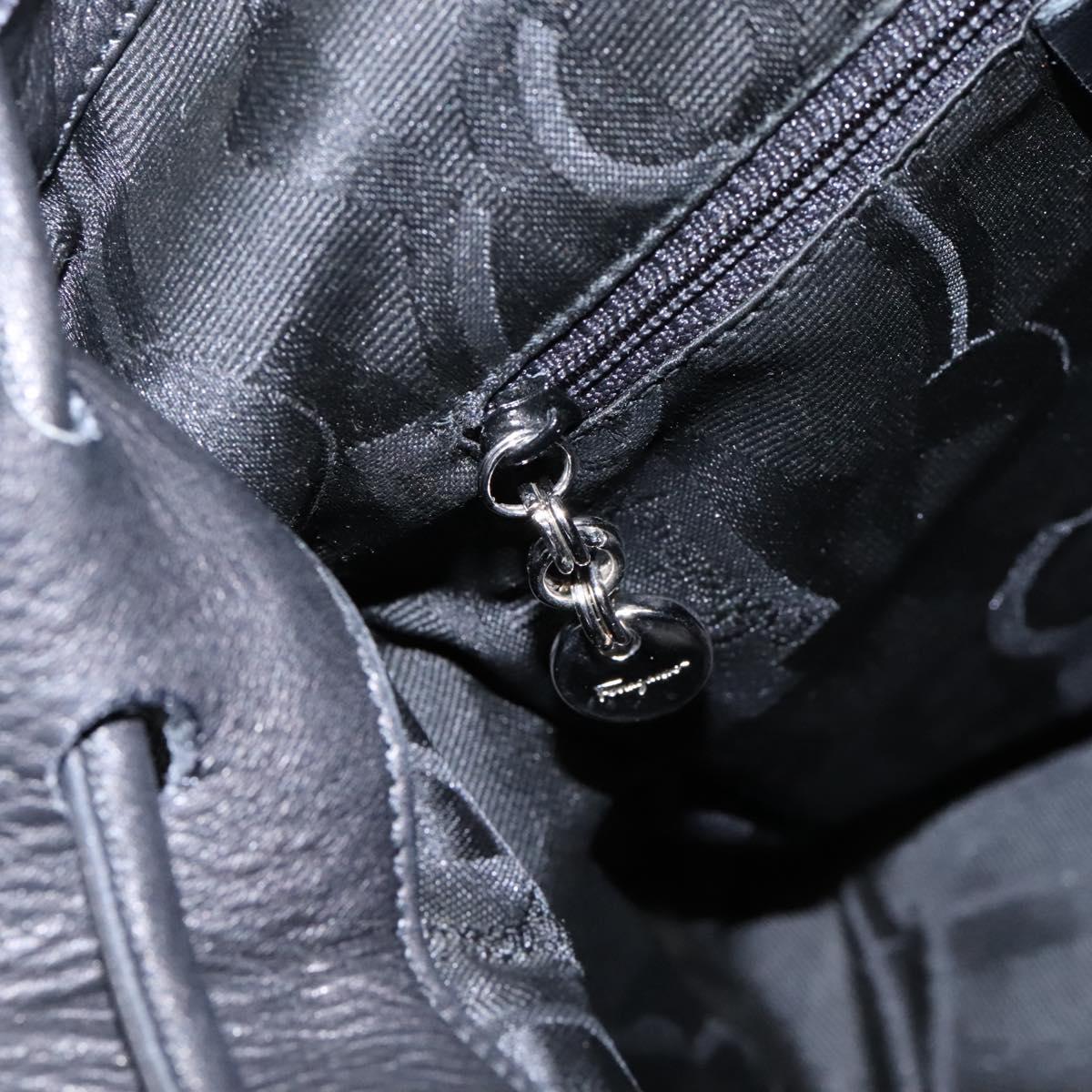 Salvatore Ferragamo Gancini Backpack Leather Black Silver Auth EC696