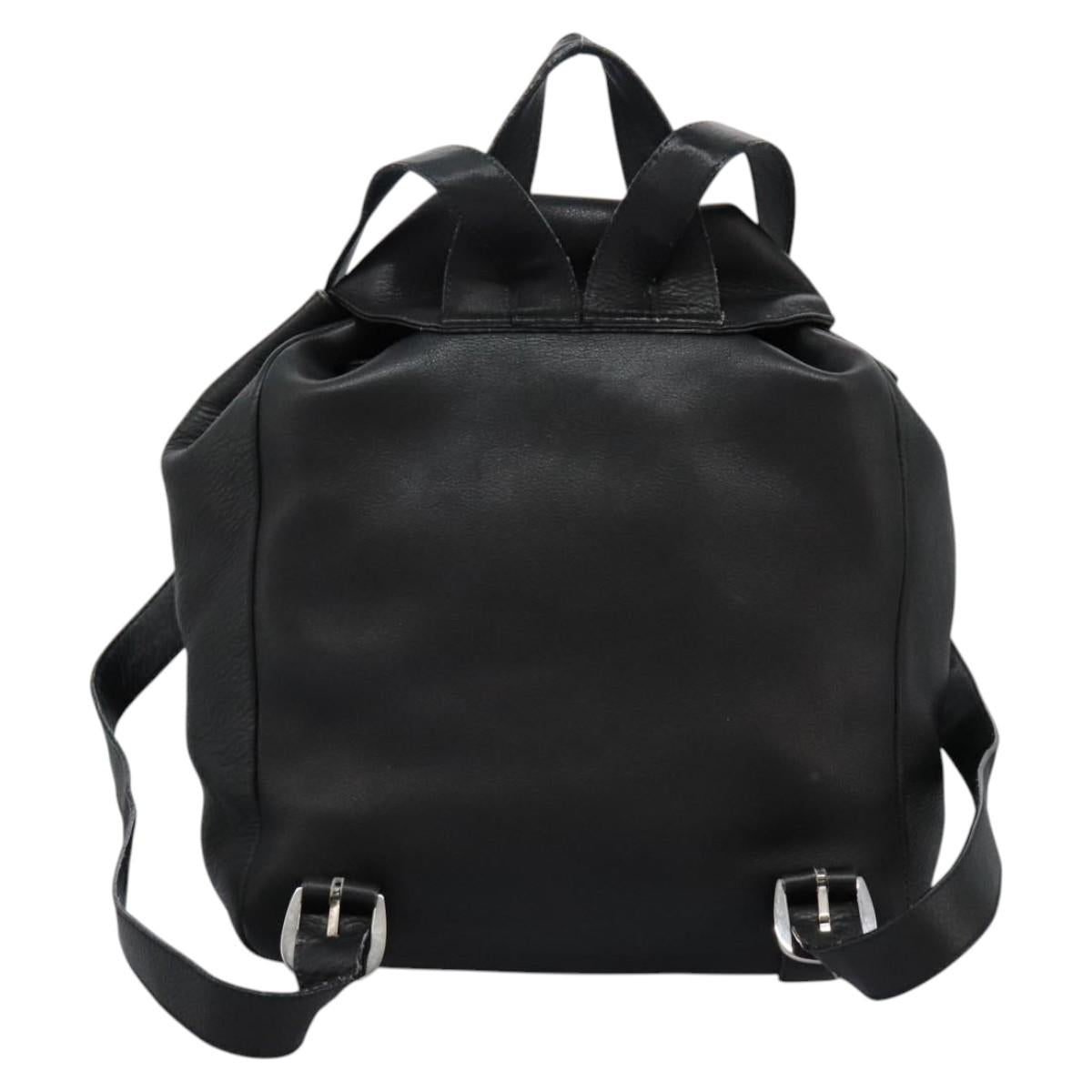 Salvatore Ferragamo Gancini Backpack Leather Black Silver Auth EC696