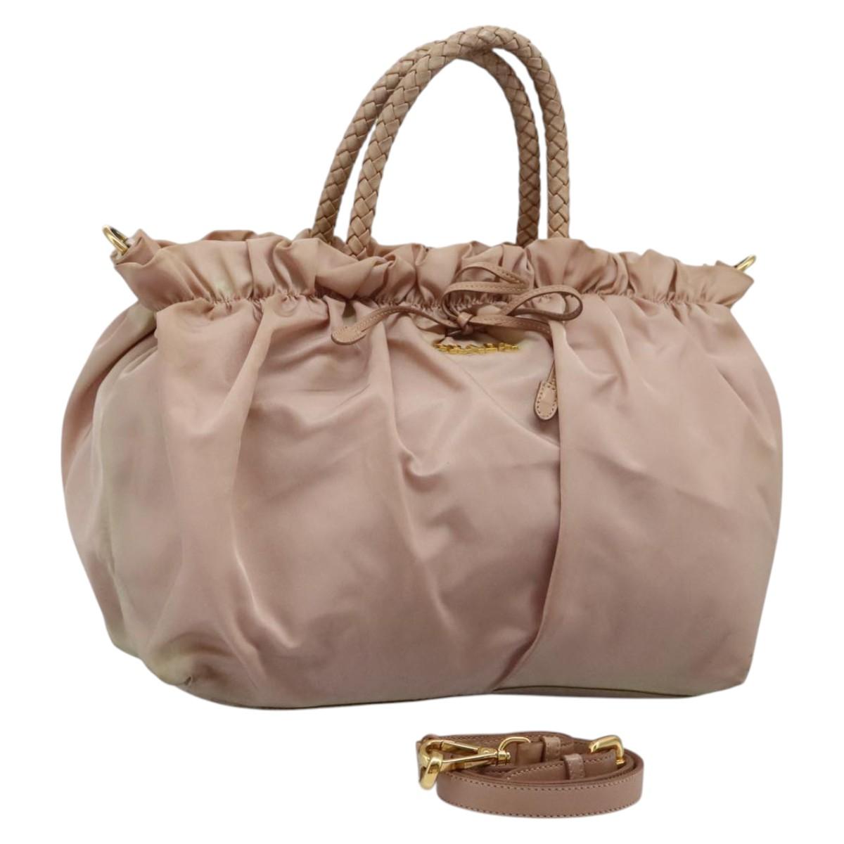 PRADA Hand Bag Nylon Leather 2way Pink Gold Auth EC720
