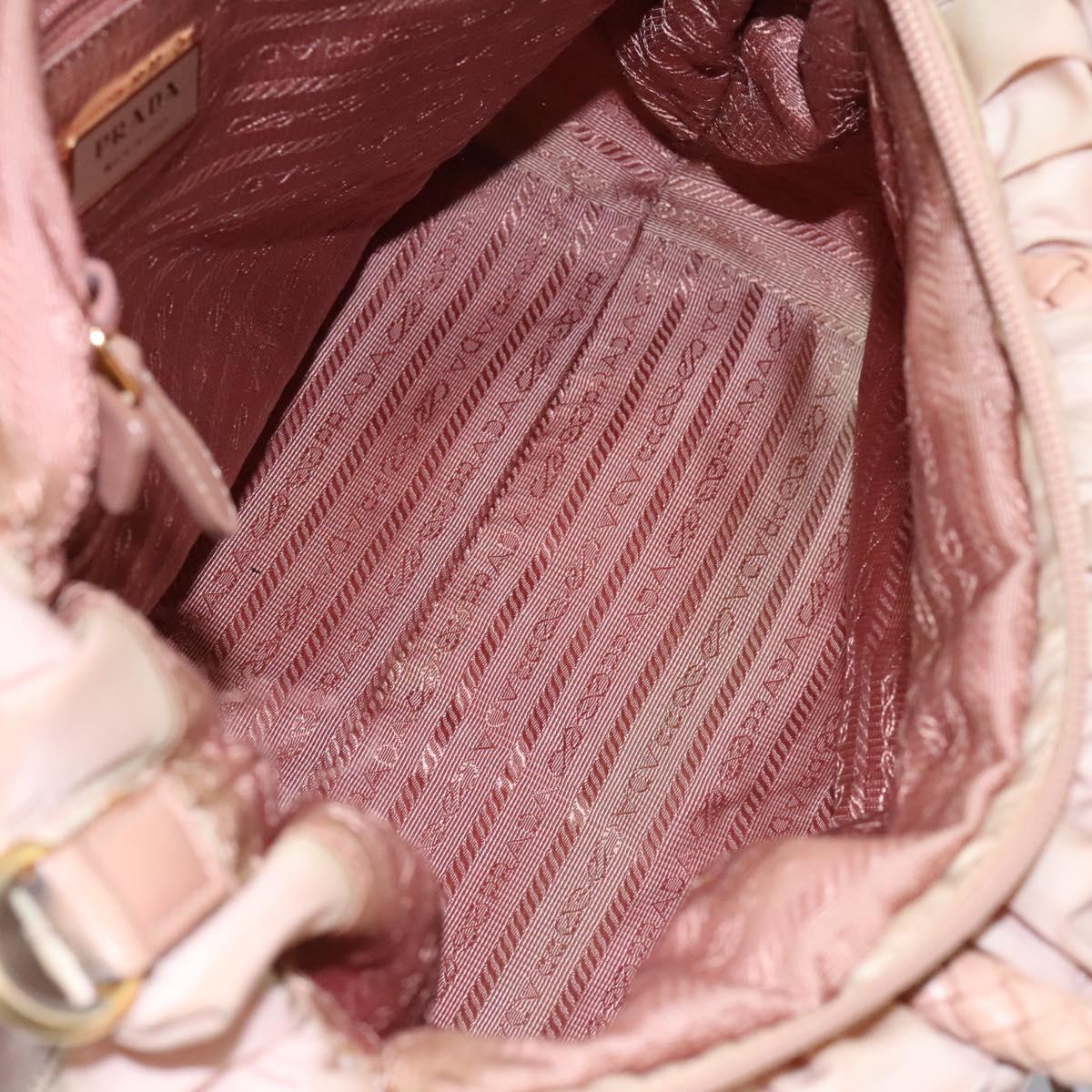 PRADA Hand Bag Nylon Leather 2way Pink Gold Auth EC720