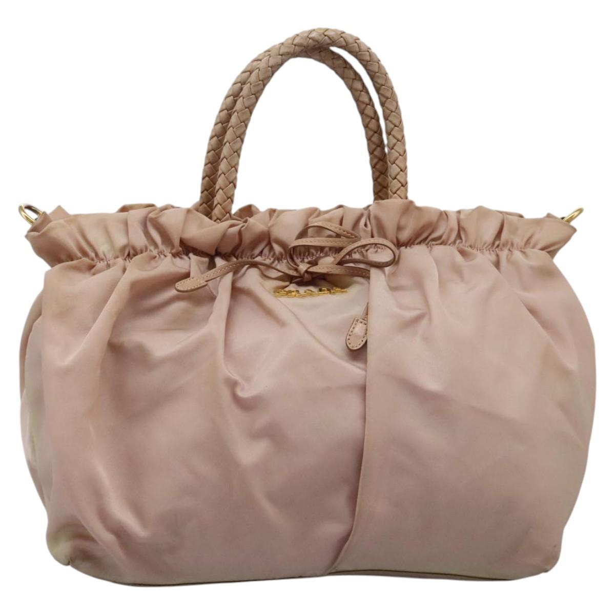 PRADA Hand Bag Nylon Leather 2way Pink Gold Auth EC720