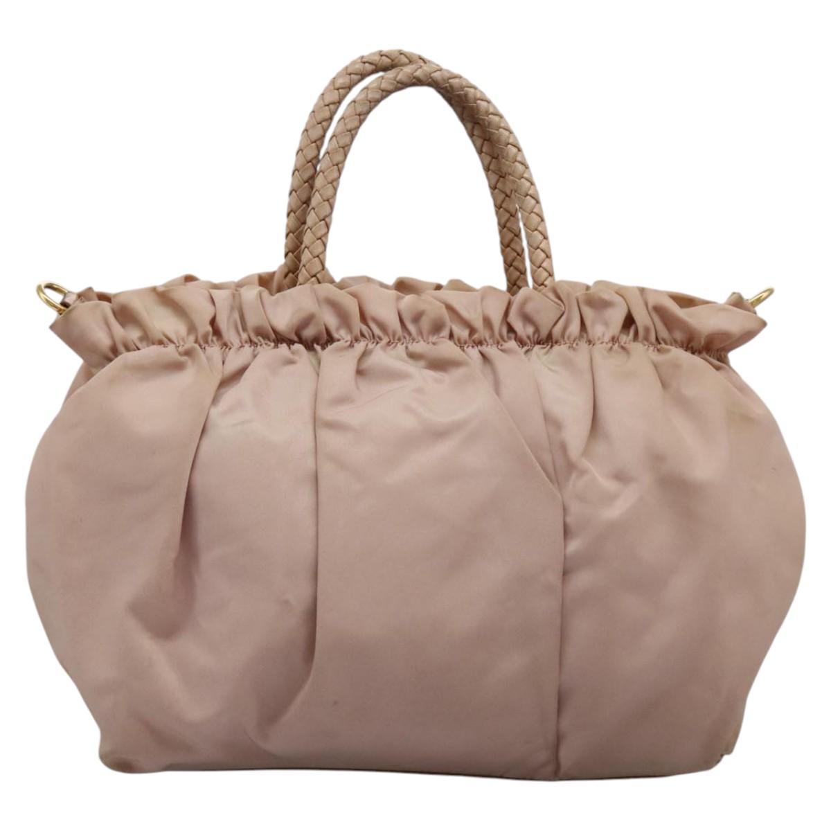PRADA Hand Bag Nylon Leather 2way Pink Gold Auth EC720