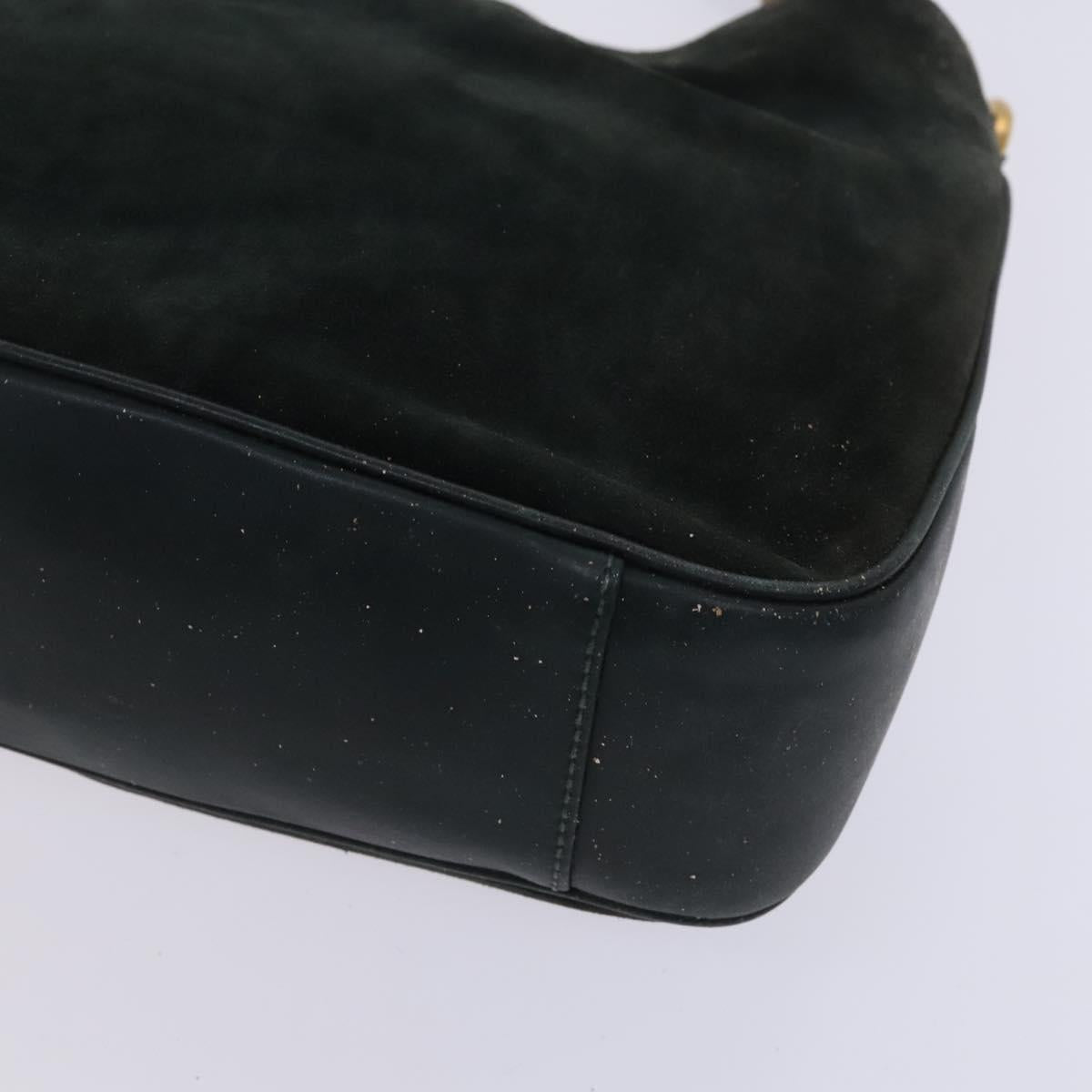 GUCCI Bamboo Shoulder Bag Suede Leather 2way Green Gold Auth EC725