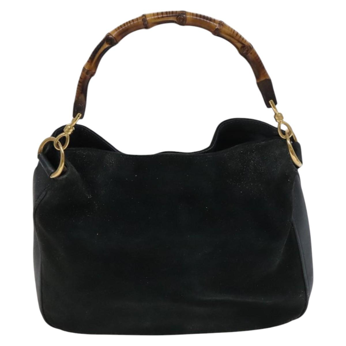 GUCCI Bamboo Shoulder Bag Suede Leather 2way Green Gold Auth EC725