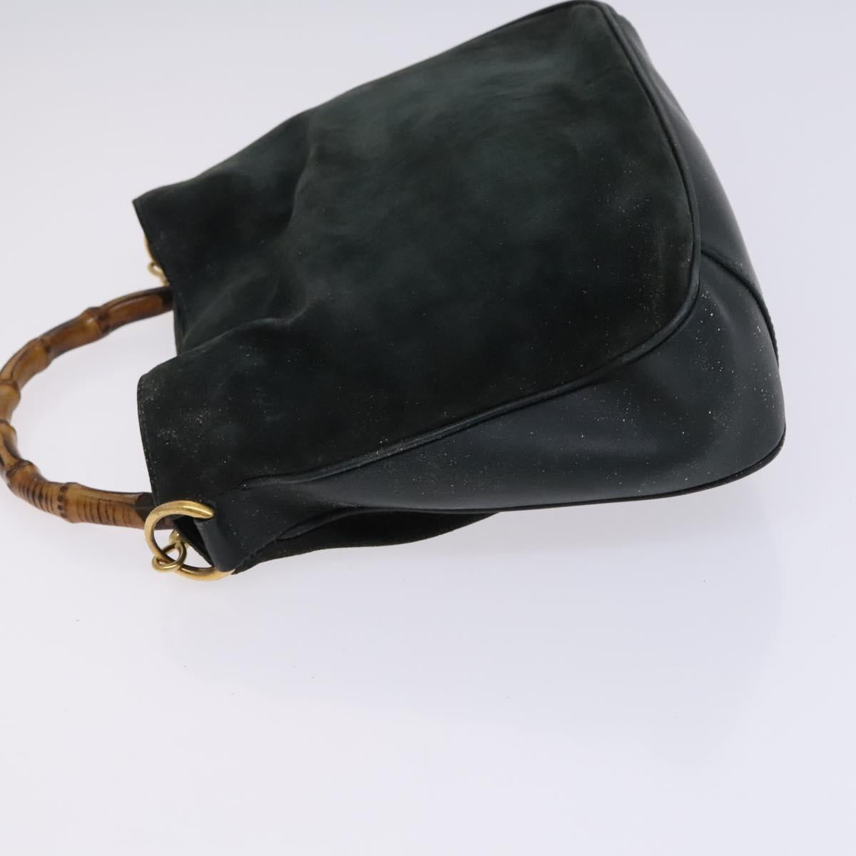 GUCCI Bamboo Shoulder Bag Suede Leather 2way Green Gold Auth EC725