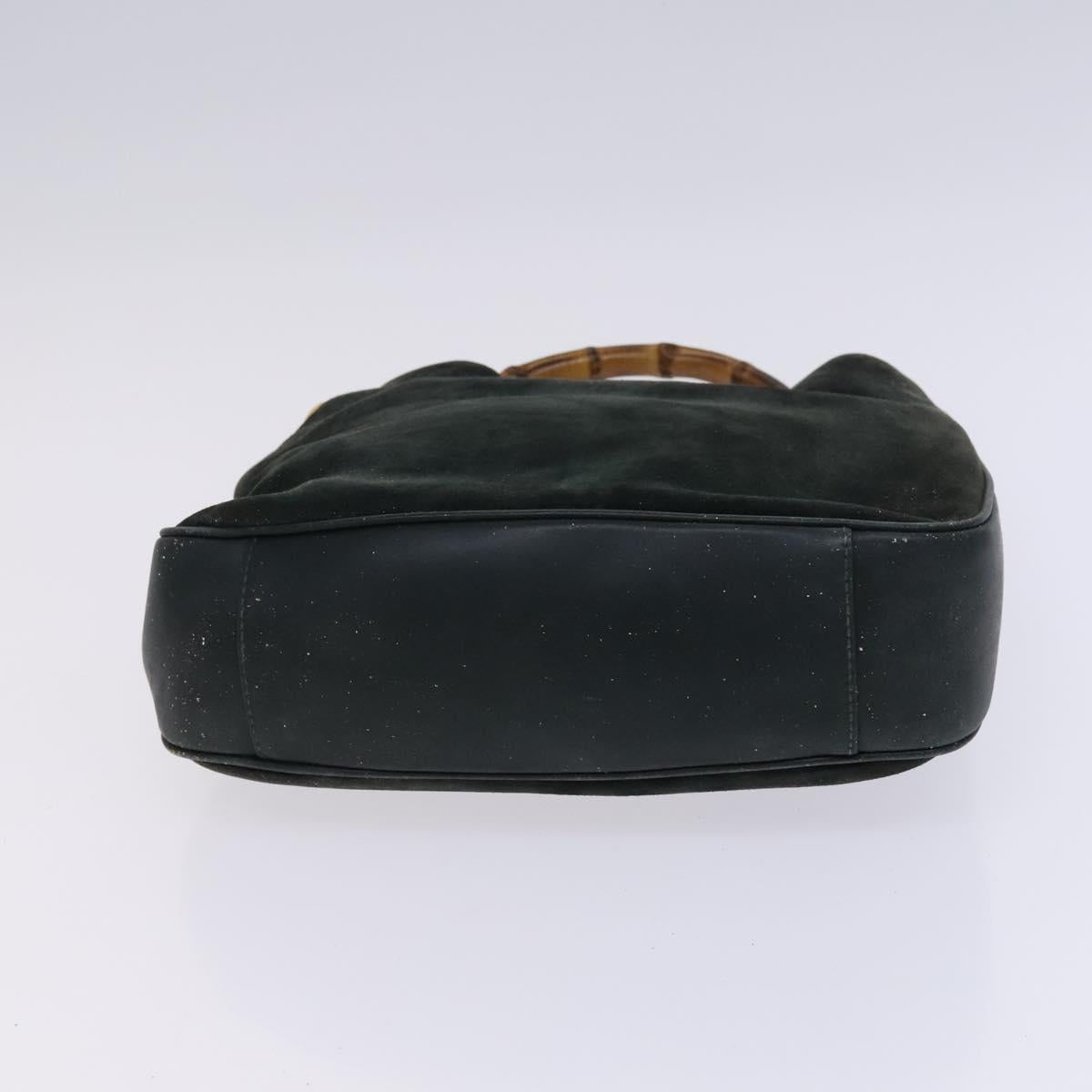 GUCCI Bamboo Shoulder Bag Suede Leather 2way Green Gold Auth EC725