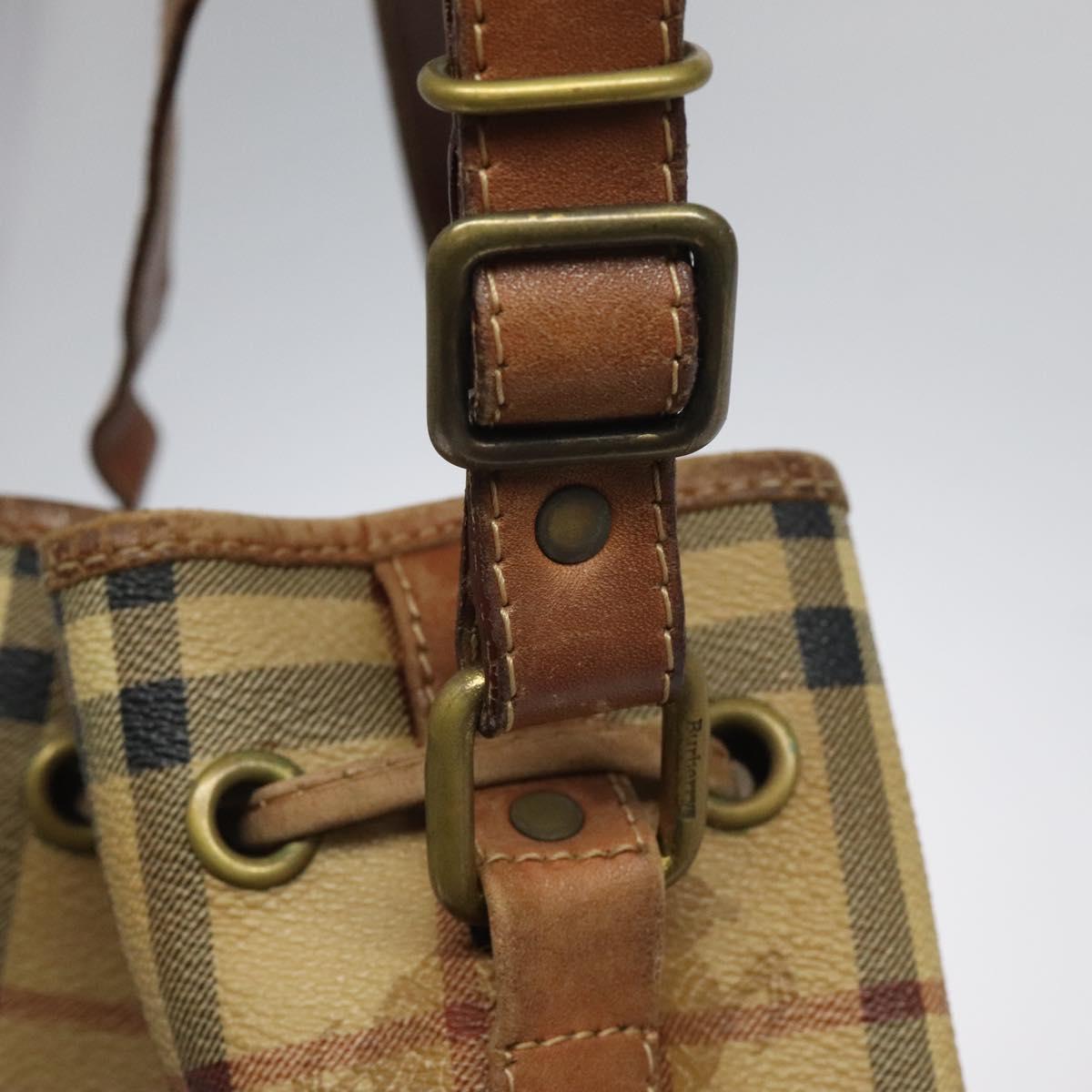 Burberrys Nova Check Shoulder Bag PVC Leather Beige Brown gold Auth EC731