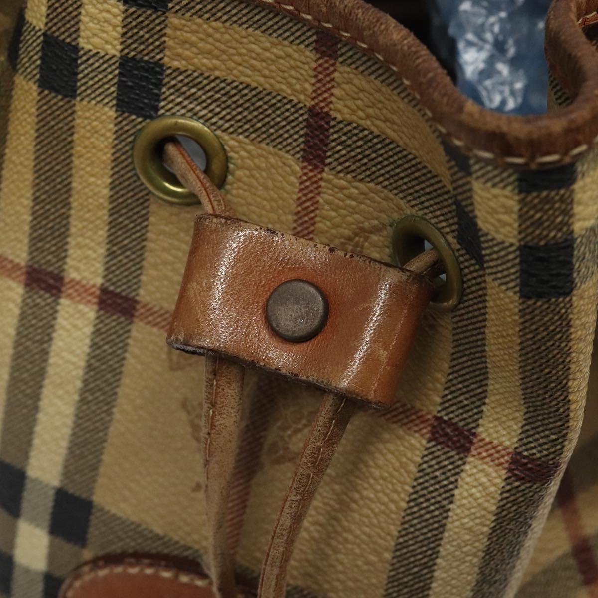 Burberrys Nova Check Shoulder Bag PVC Leather Beige Brown gold Auth EC731