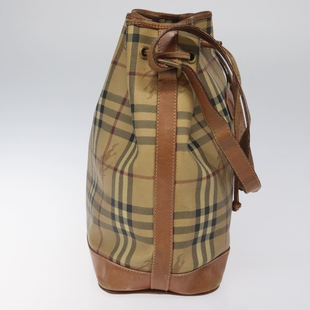 Burberrys Nova Check Shoulder Bag PVC Leather Beige Brown gold Auth EC731