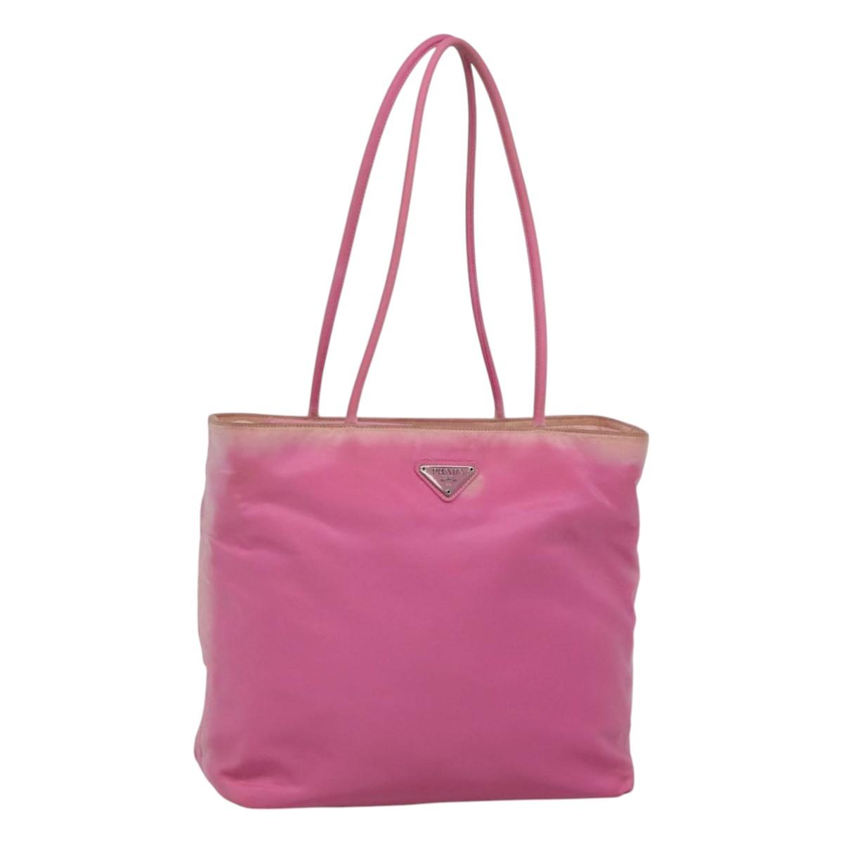 PRADA Tote Bag Nylon Pink Silver Auth EC753