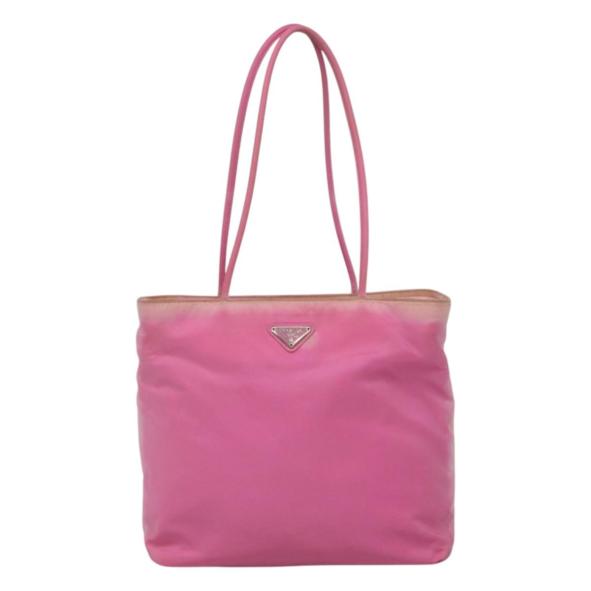 PRADA Tote Bag Nylon Pink Silver Auth EC753