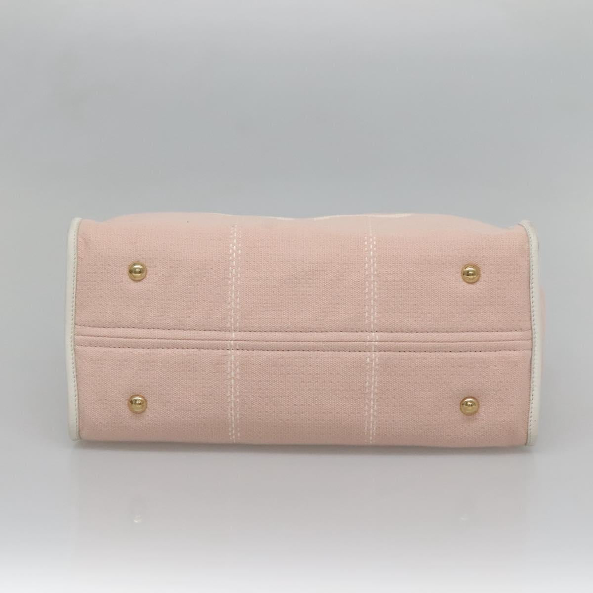 Salvatore Ferragamo Gancini Tote Bag Canvas Leather Pink White gold Auth EC754
