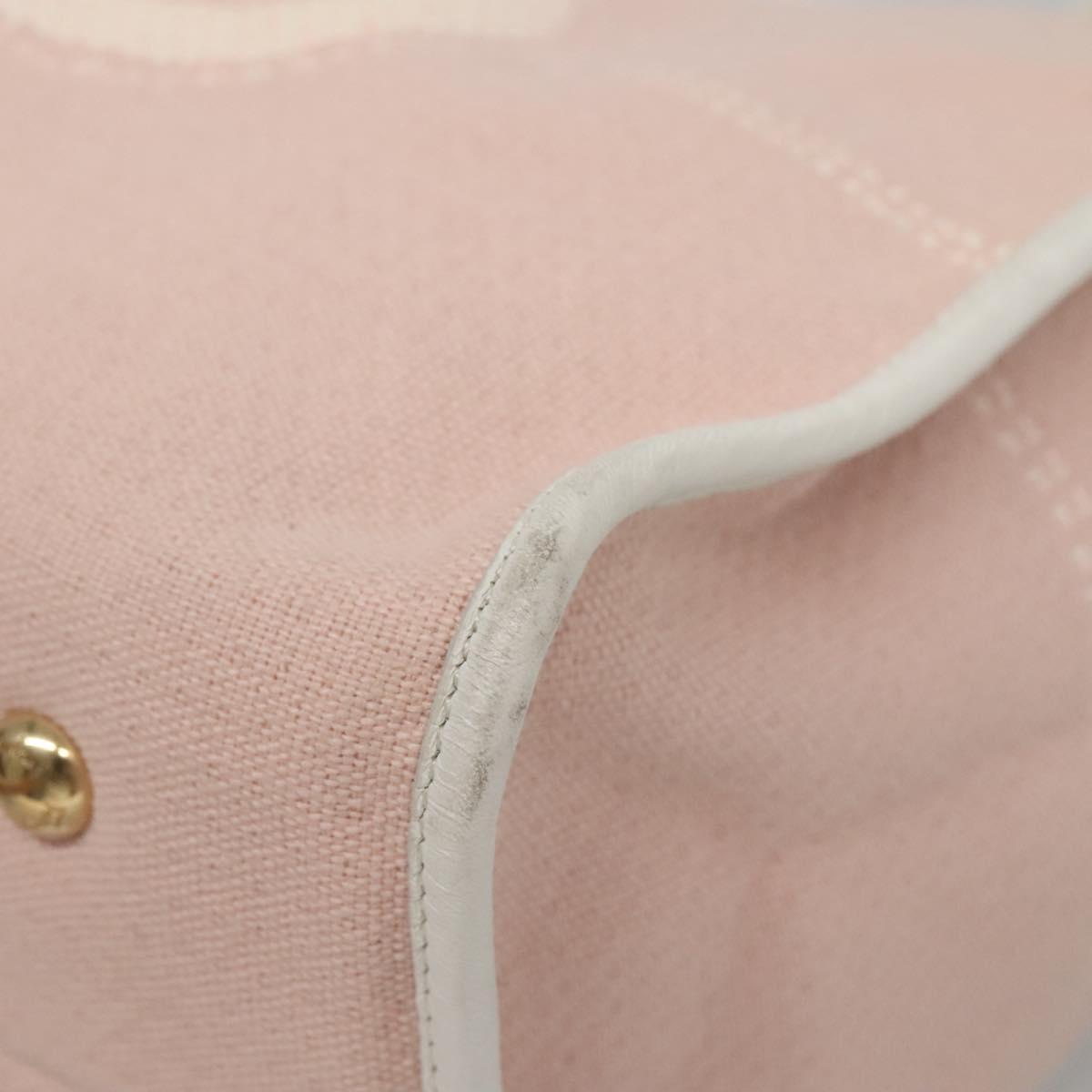 Salvatore Ferragamo Gancini Tote Bag Canvas Leather Pink White gold Auth EC754