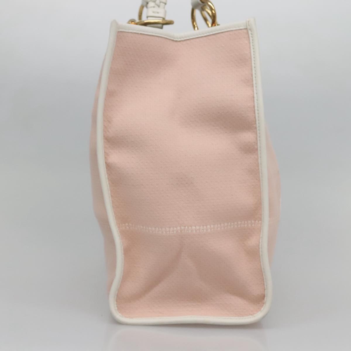 Salvatore Ferragamo Gancini Tote Bag Canvas Leather Pink White gold Auth EC754