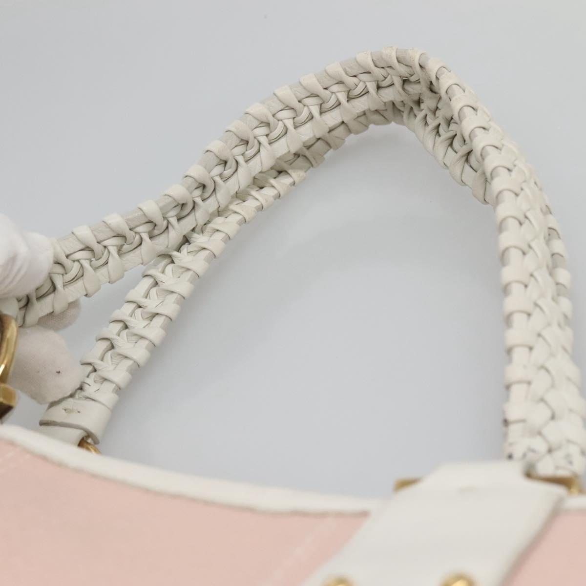 Salvatore Ferragamo Gancini Tote Bag Canvas Leather Pink White gold Auth EC754