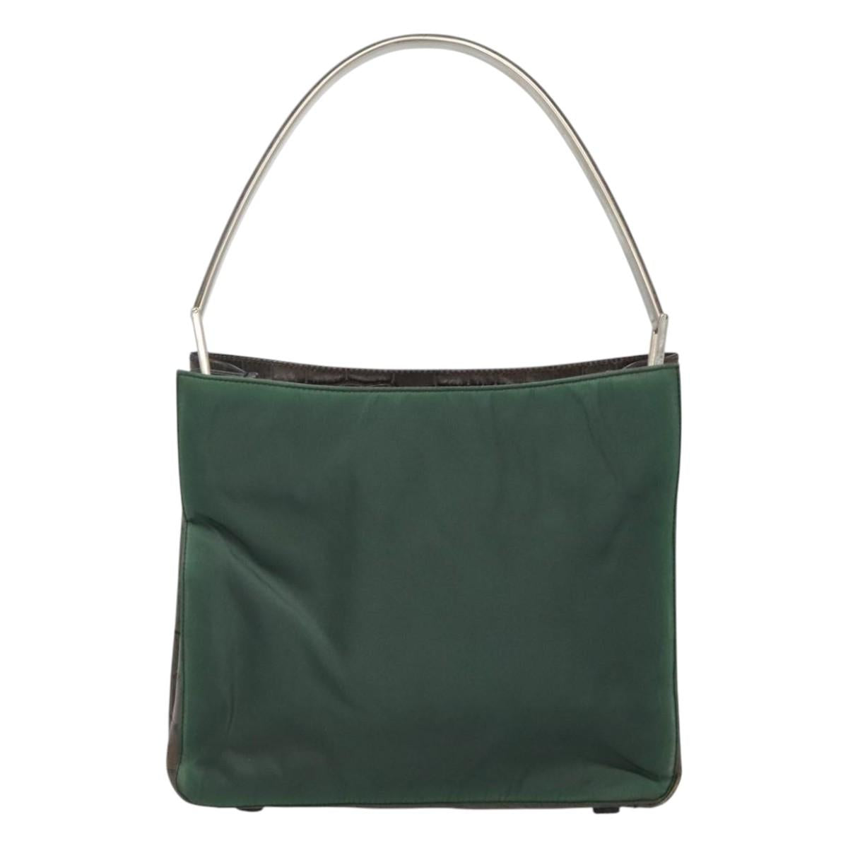 PRADA Shoulder Bag Nylon Green Silver Auth EC761