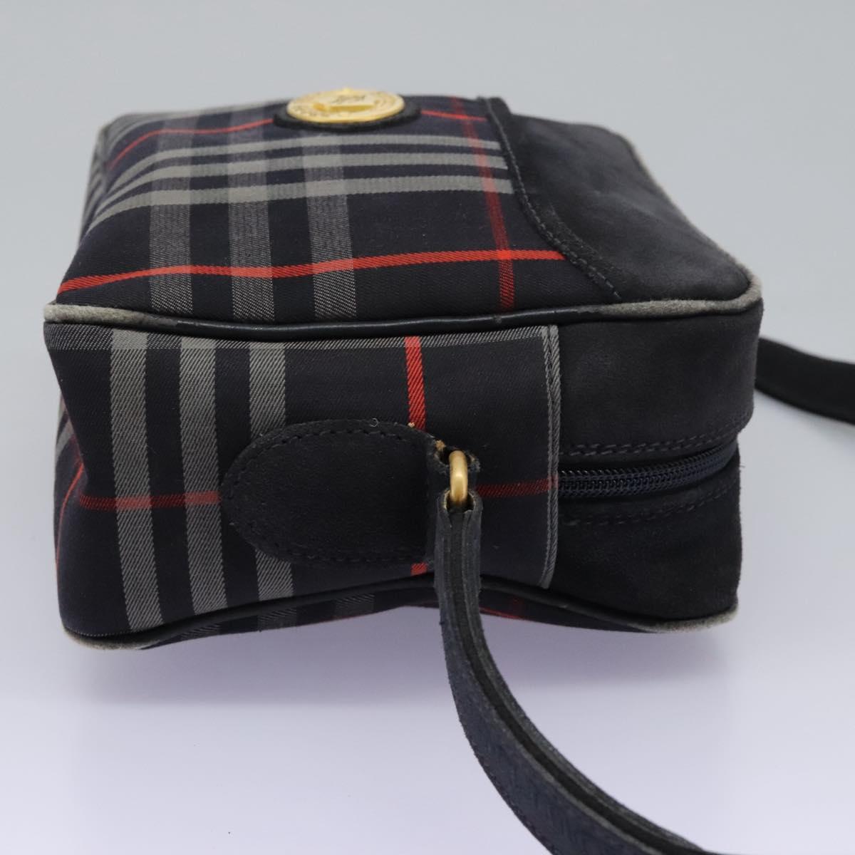 Burberrys Nova Check Shoulder Bag Canvas Navy Gold Auth EC762