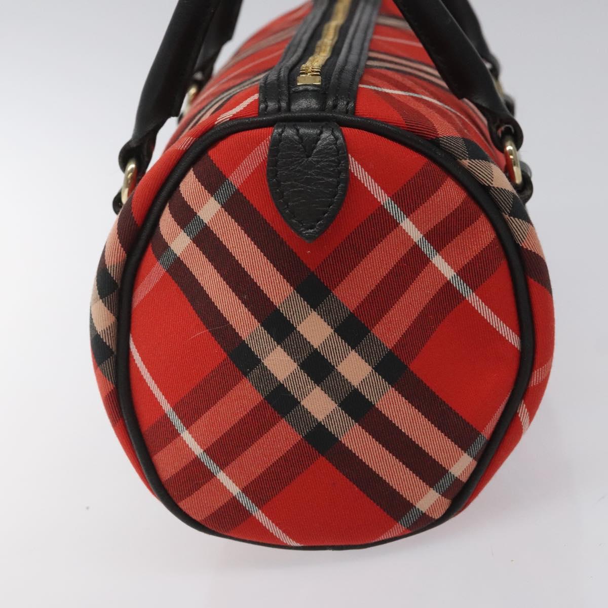 BURBERRY Nova Check Blue Label Hand Bag Nylon Leather Red Black gold Auth EC765