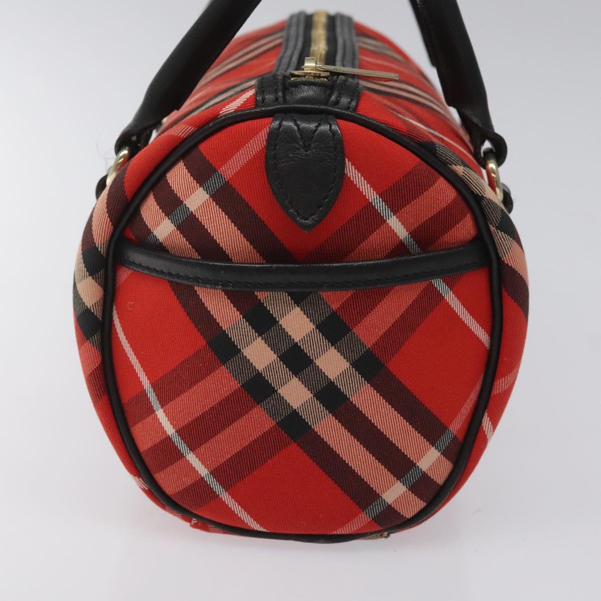 BURBERRY Nova Check Blue Label Hand Bag Nylon Leather Red Black gold Auth EC765