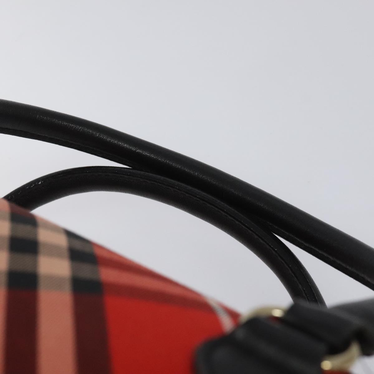 BURBERRY Nova Check Blue Label Hand Bag Nylon Leather Red Black gold Auth EC765