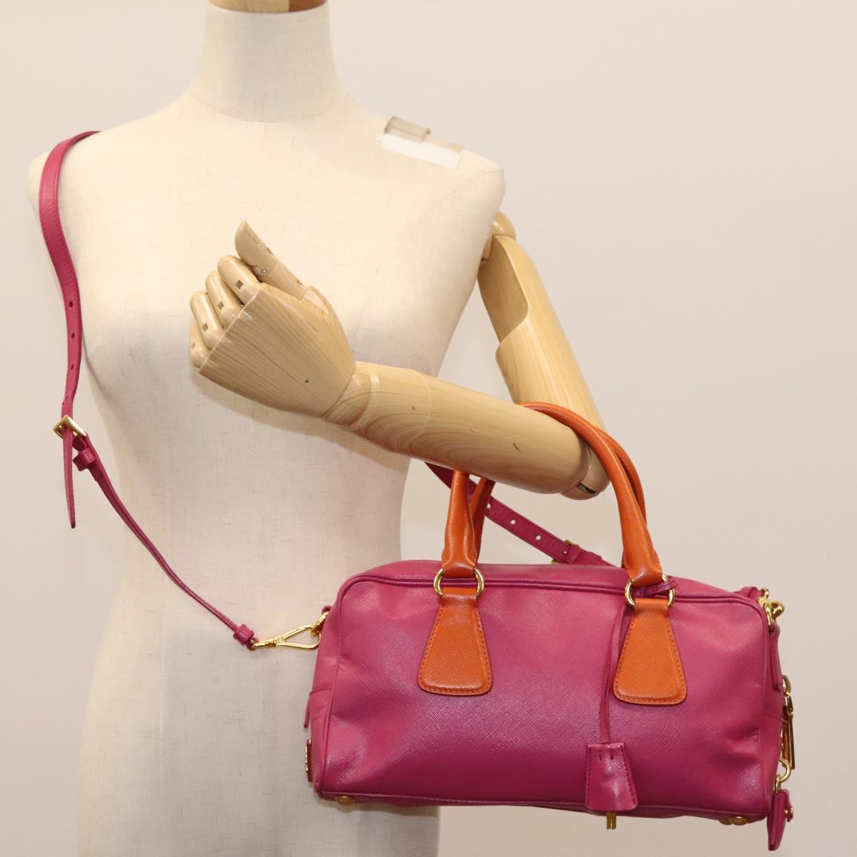 PRADA Hand Bag Safiano leather 2way Pink Gold Auth EC766V