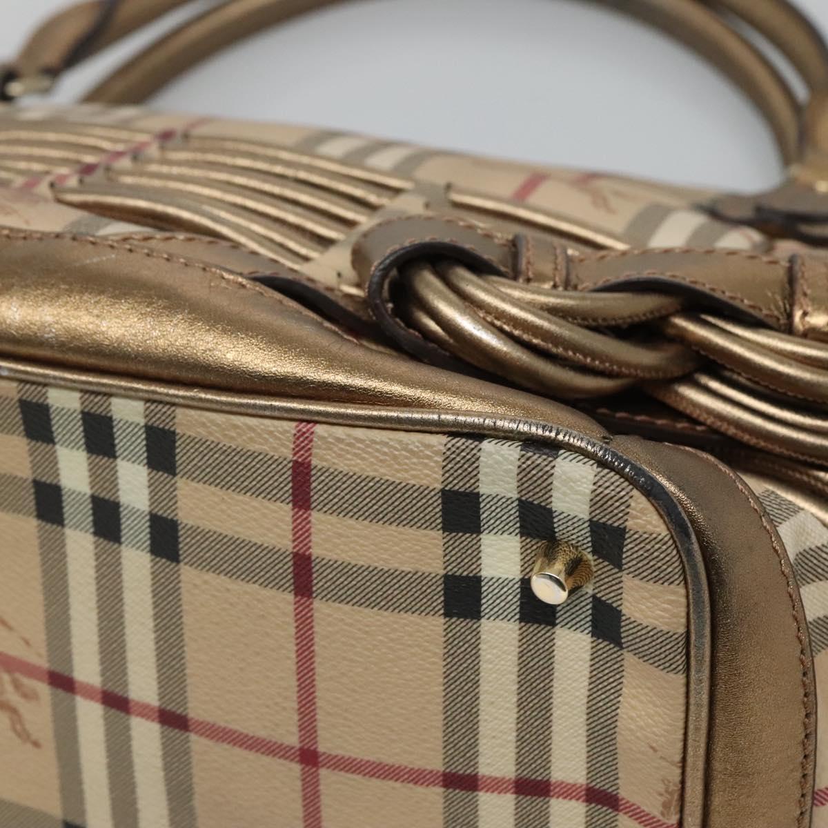 BURBERRY Nova Check Hand Bag PVC Leather Beige gold Auth EC786