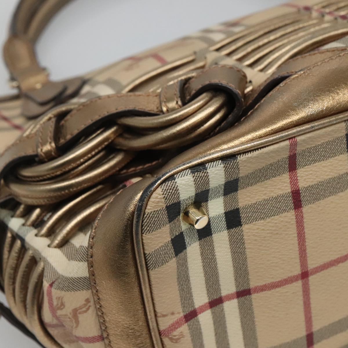 BURBERRY Nova Check Hand Bag PVC Leather Beige gold Auth EC786