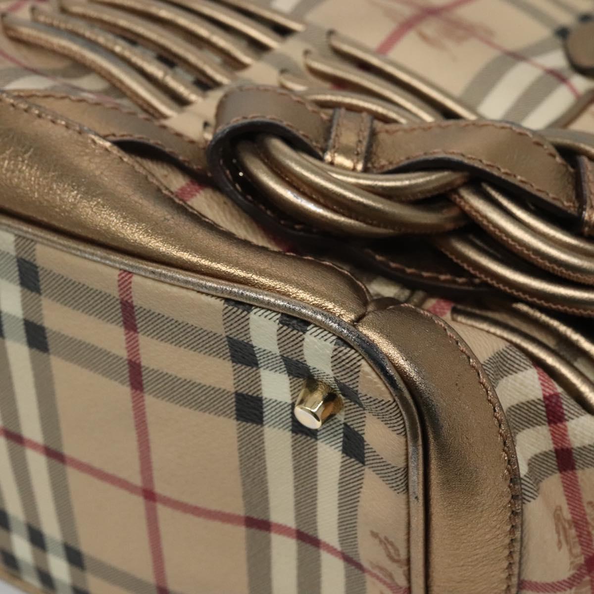 BURBERRY Nova Check Hand Bag PVC Leather Beige gold Auth EC786