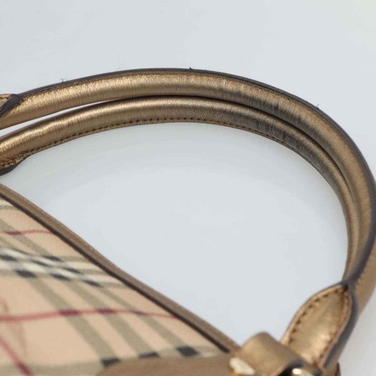 BURBERRY Nova Check Hand Bag PVC Leather Beige gold Auth EC786