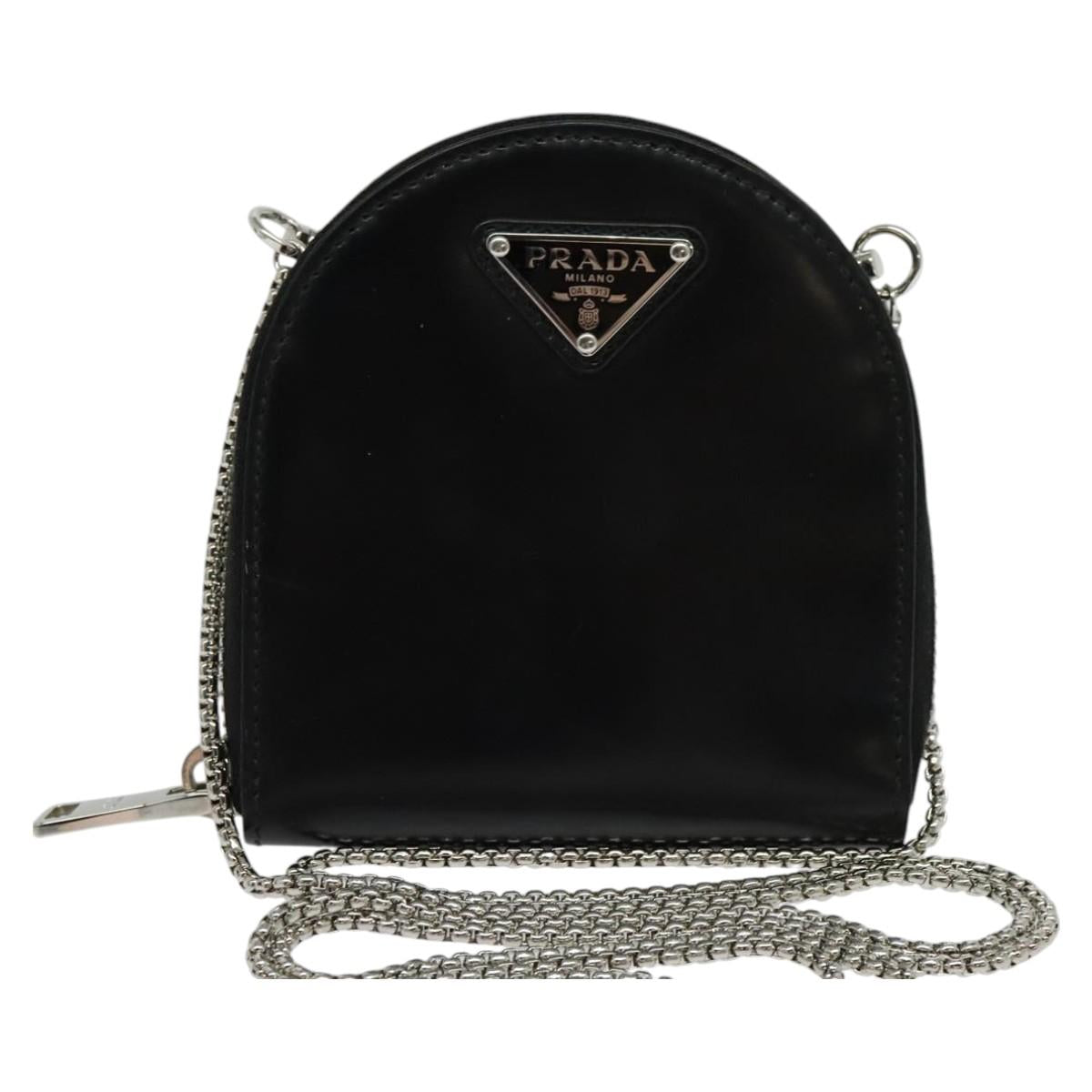 PRADA Chain Shoulder Bag Leather Black Auth EC795V