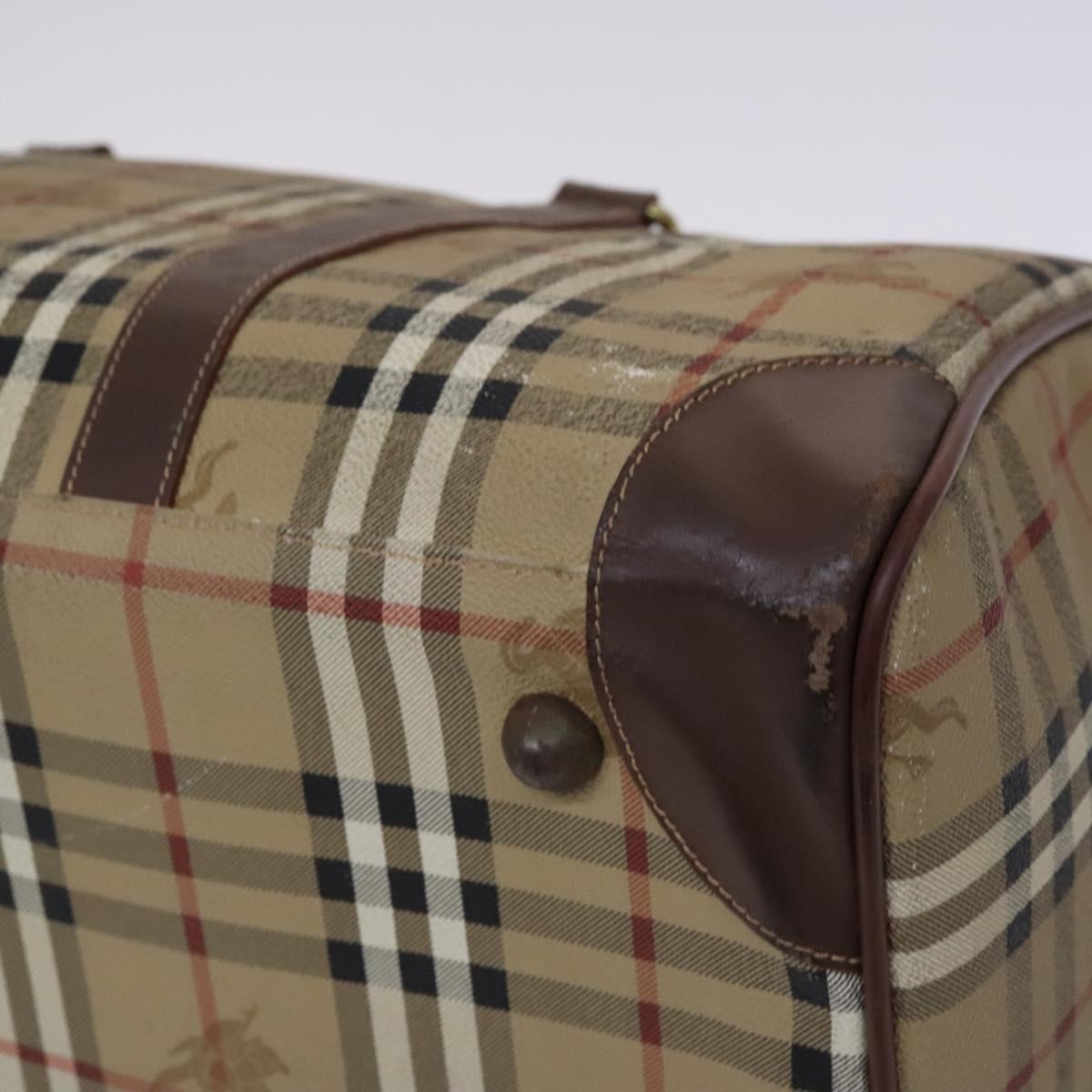 Burberrys Nova Check Boston Bag PVC 2way Beige Gold Auth EC805