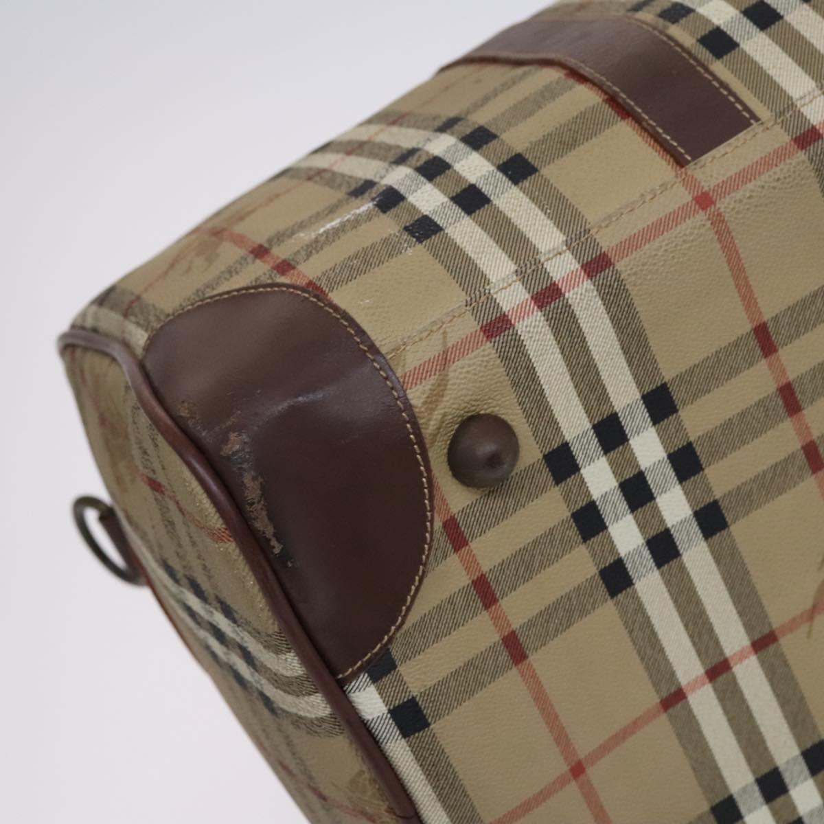 Burberrys Nova Check Boston Bag PVC 2way Beige Gold Auth EC805