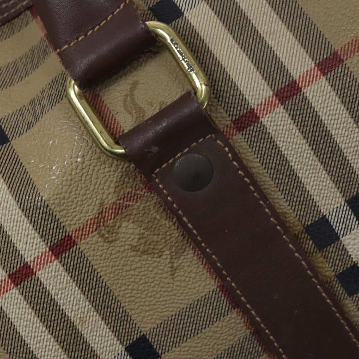 Burberrys Nova Check Boston Bag PVC 2way Beige Gold Auth EC805